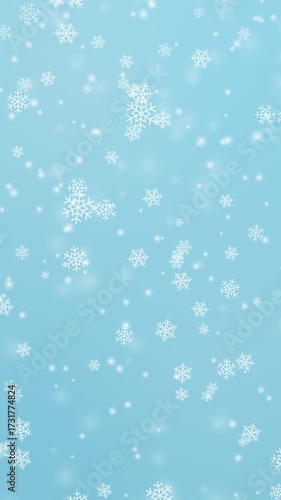 雪の結晶が降る背景（ループ素材、水色背景）