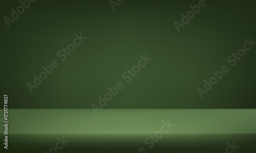 Empty Dark Green studio room background Space for selling products, backdrop, wallpaper, background, text. Empty Room Studio with table. Vector illustration.