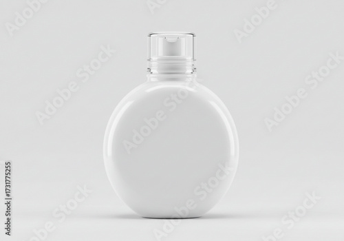Elegant minimalist white cosmetic bottle with transparent flip-top cap, perfect for product mockups and modern branding.