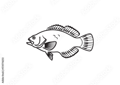 Simple bass fish silhouette icon, vector aquatic illustration isolated.