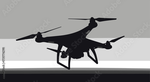 Silhouette of a modern drone in flight against a gradient background.