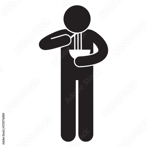 standing and eating noodles