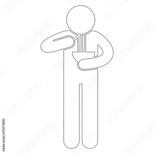 standing and eating noodles
