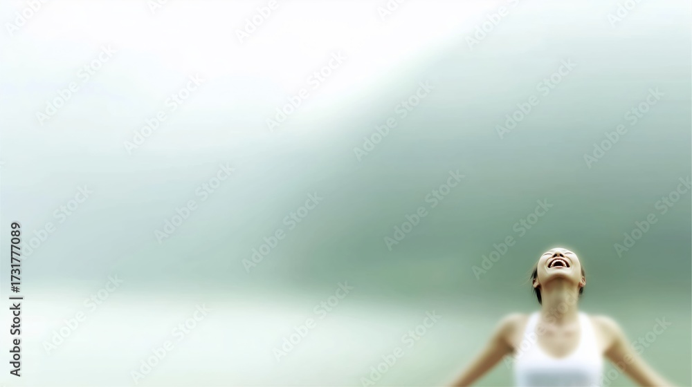 Fototapeta premium Joyful Woman Embracing Nature's Tranquility