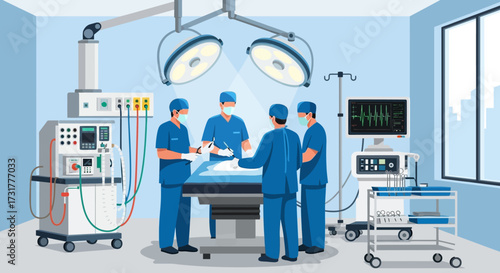 Surgical Team Performing Operation in Modern Operating Room.