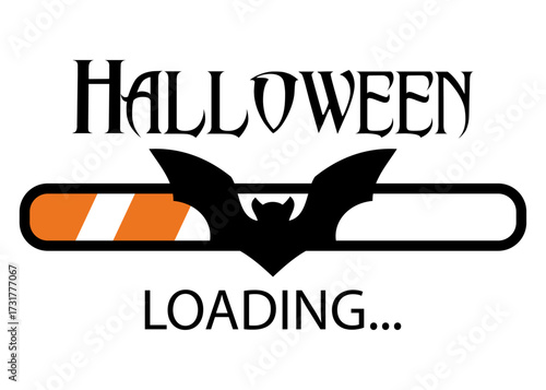 Logo con texto Halloween Loading con barra de progreso con murciélago. Banner de descarga para felicitaciones y tarjetas