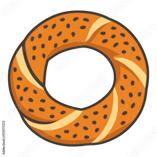 Simit Kosovo bagel pretzel flat color vector illustration template design
