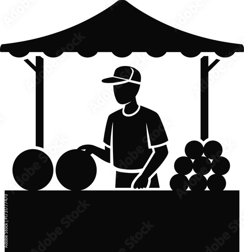 Silhouette of a vendor selling fruits at a market stall vector illustration