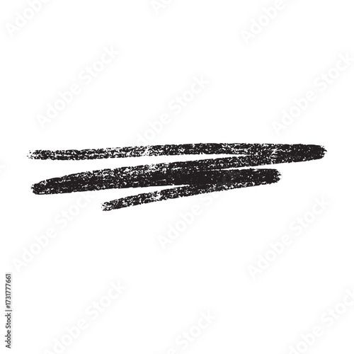 Crayon underline with rough black textured strokes and organic hand drawn appearance. Line with grainy chalk finish and irregular edges for casual sketchy emphasis or decorative markup.
