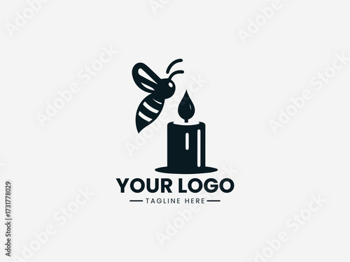 Artisan honey bee candle vector logo with glowing flame and honeycomb pattern for handmade brand