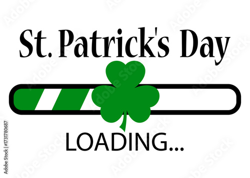 Logo con texto St. Patrick's Day Loading con barra de progreso con trébol. Banner de descarga para felicitaciones y tarjetas
