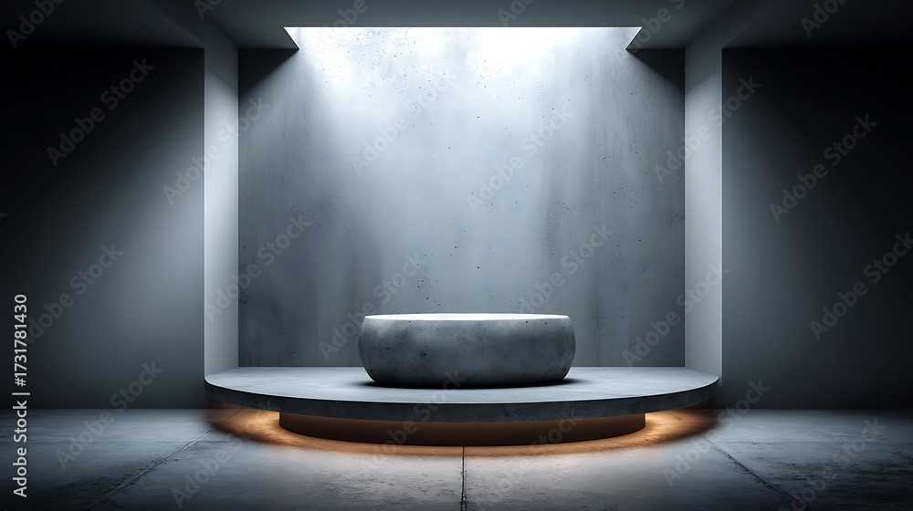 Fototapeta premium Elegant silver grey gradient wall with thin flat podium at bottom, modern minimal background design with wide empty area for luxury product mockup, branding, presentation ads