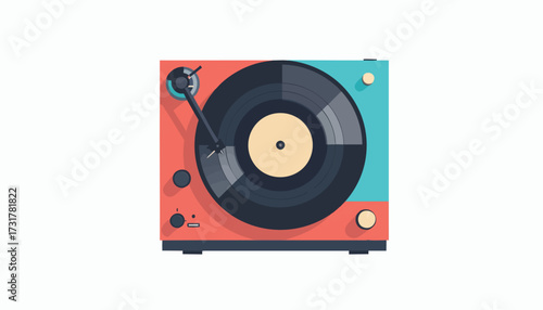 Vintage Record Player With Spinning Vinyl Record - Retro Music Entertainment