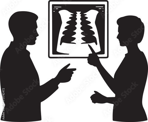Medical consultation silhouette X-ray analysis doctors discussing health issues diagnosis