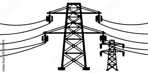 Illustration of transmission tower electricity pylon power line electrical grid high voltage electric power energy