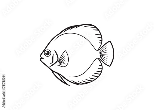 Discus fish black silhouette vector illustration of tropical sea life animal.