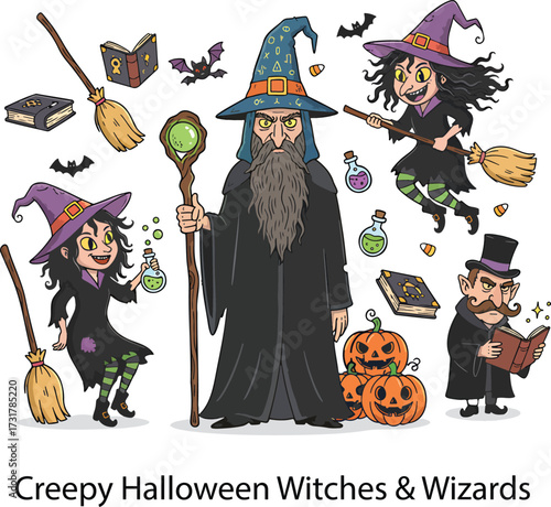Editable Halloween Witch Vector Set – Spooky & Cartoon Wizards