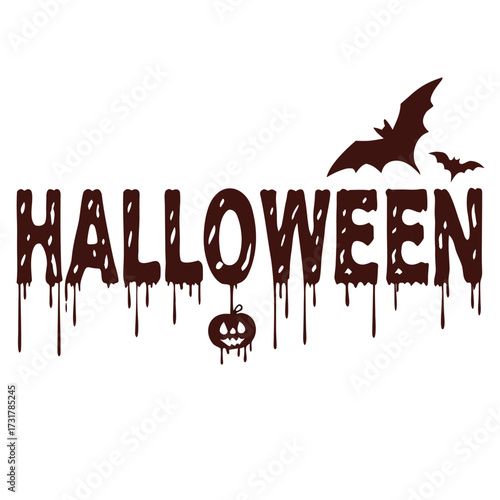 Halloween Dripping Text with Bats and Pumpkin
