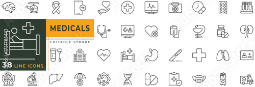 Medicals line icon set with editable stroke. Vector illustration.
