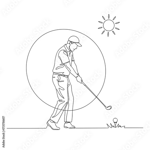 Senior man playing golf on sunny day with tee and ball  