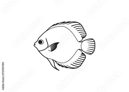 Discus fish black silhouette vector illustration of tropical sea life animal.