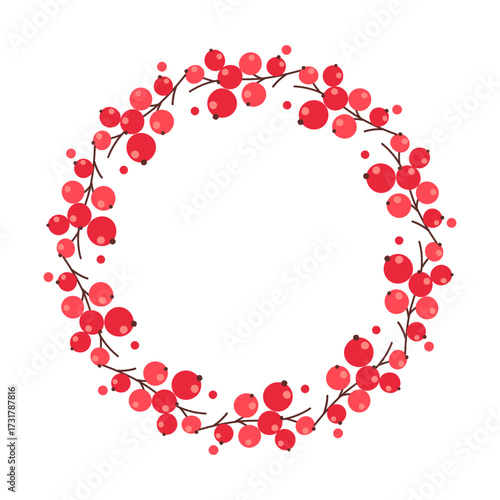 Autumn rowan berry wreath illustration in flat style on white background for seasonal decoration