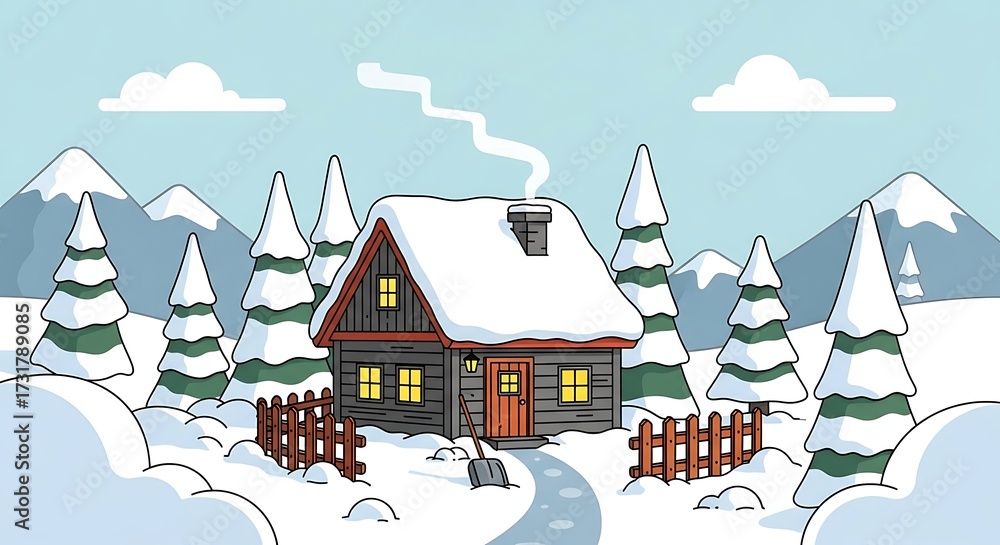 Naklejka premium Winter Cabin Landscape. (10)