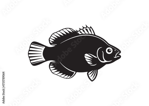 Bass fish black silhouette artwork, aquatic vector icon illustration.