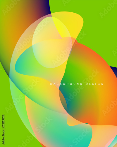 Abstract vibrant layers blend. Smooth gradients create flowing shapes, bright colors dominate composition. Modern design element.