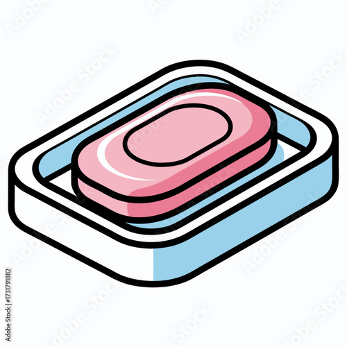 Pink soap bar in a transparent soap dish with a minimalist design, perfect for hygiene and cleansing illustrations