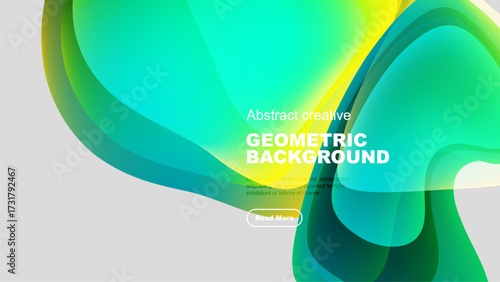 Abstract fluid shapes blend, creating vibrant geometric background. Colors transition smoothly, offering modern visual appeal.
