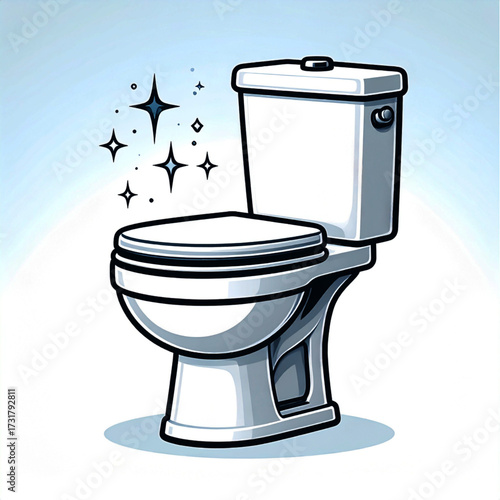 Cartoon Style White Toilet with Sparkling Cleanliness Effect Illustration