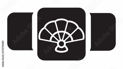 Stylized elegant fan icon with abstract rounded shapes suggesting motion and sophistication, perfect for branding and design projects.