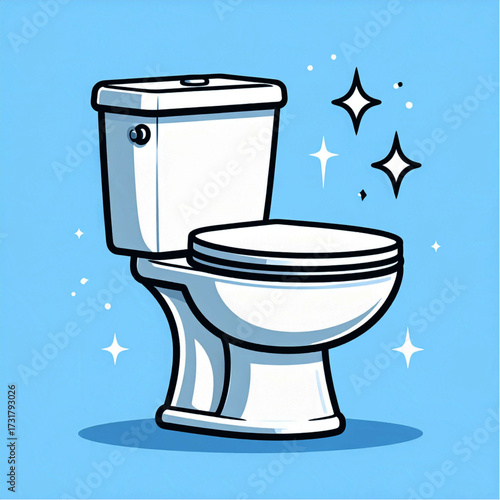 Clean White Toilet with Sparkling Effects, Cartoon Style Illustration