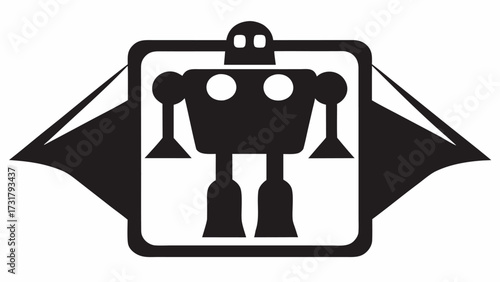 Futuristic robot character symbol with wings ready for adventure and innovation, perfect for tech brands and sci-fi concepts