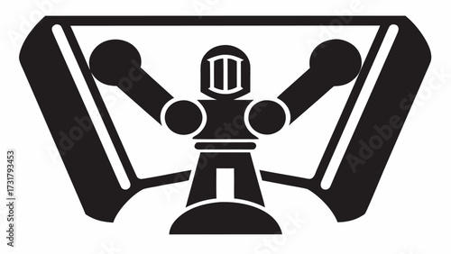Modern robot mascot character design with futuristic arms outstretched, symbolizing innovation and strength for tech companies