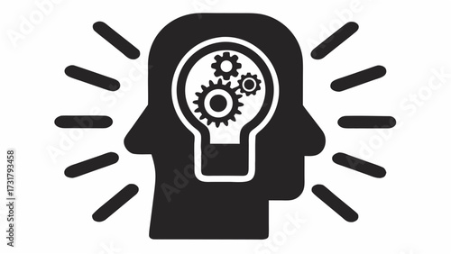 Brilliant mind sparking innovative ideas with gears and lightbulb symbol representing creativity and thought process