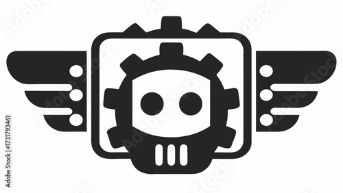 Striking emblem featuring winged gear and skull motif symbolizing power, innovation, and industrial strength