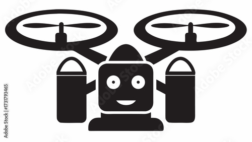 Friendly robot drone with propellers and camera pods offers futuristic aerial assistance and surveillance for modern projects