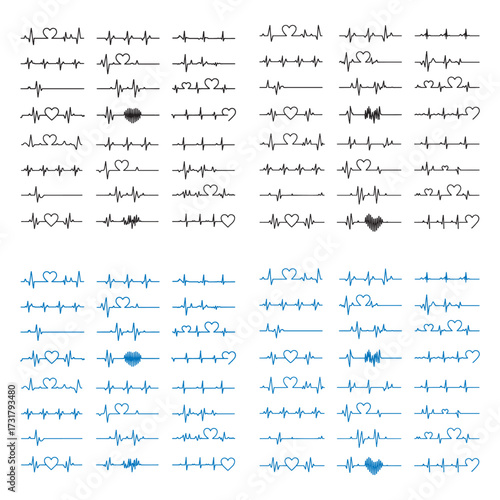 Heartbeat Line Vector Set – ECG, EKG, Heart Rate Monitor, Medical Pulse Wave Illustrations
