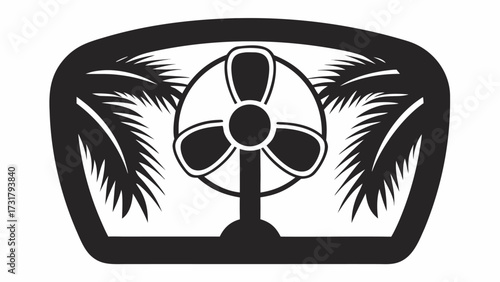 Beat the heat with a tropical fan and palm leaves, evoking summer vacation vibes and cool relief
