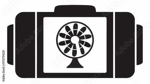 Retro portable fan icon, vintage cooling appliance symbol for summer comfort and retro design projects