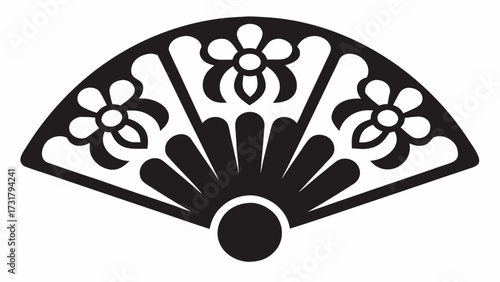 Elegant decorative fan with intricate floral patterns, perfect for cultural designs and vintage aesthetics