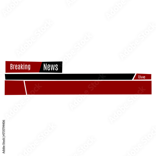 Breaking news lower third banner template with bold red and black design. Modern live news graphic element for TV broadcast, streaming, or online media.