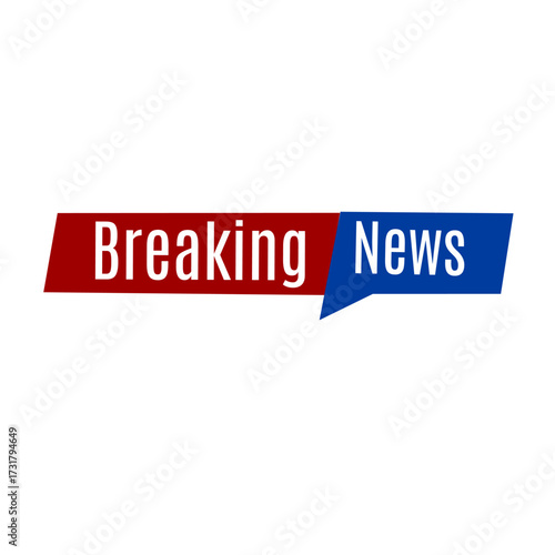 Bold “Breaking News” banner design in red and blue, symbolizing urgent announcements and real-time updates for journalism, media channels, and online news alerts.