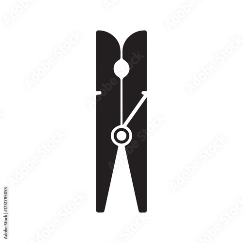 Simple black clothespin icon. Vector illustration of a laundry peg for hanging clothes.
