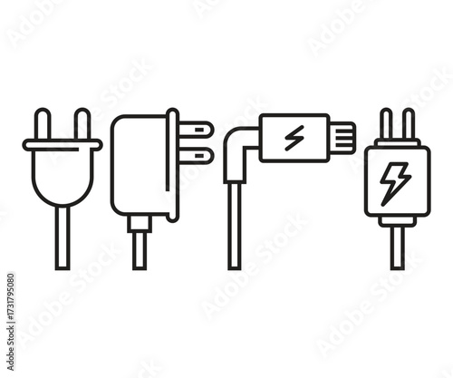 electric plug and usb plug icons set