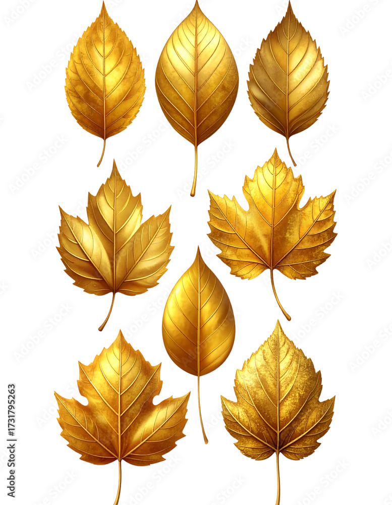 Fototapeta premium Bright orange-golden autumn leaves on a white background