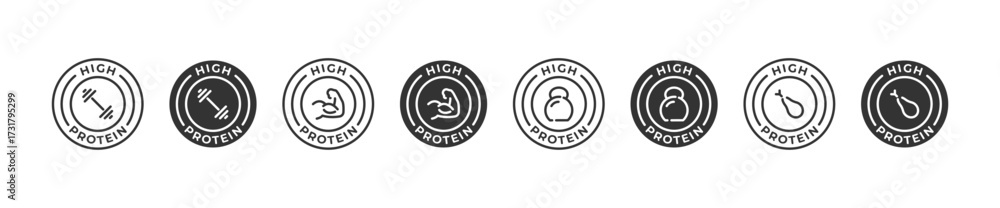 Fototapeta premium High protein icon set. Rich in protein product icons. Vector illustration