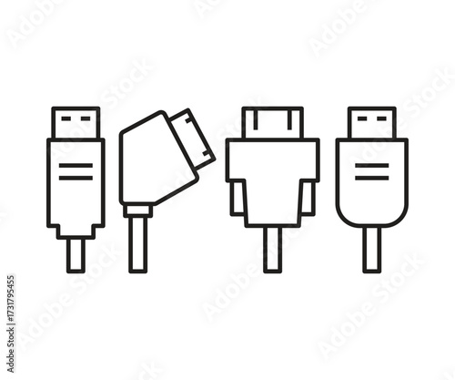 usb plug and serial port plug icons set
